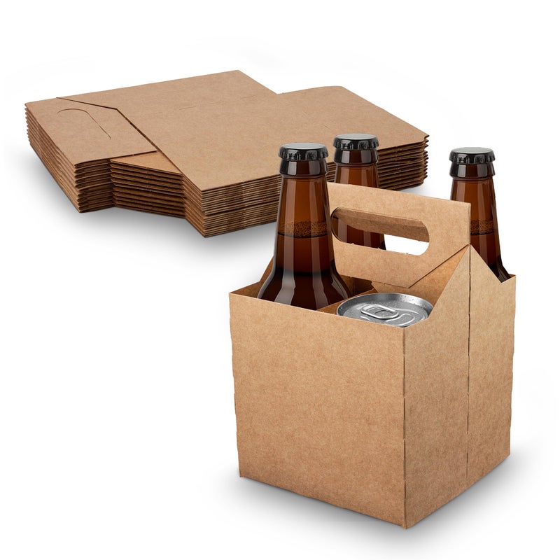 MT Products Brown 4 Bottle Holder 12 oz. each - Disposable Bottle Carrier for Transport (Pack of 10) - Made in USA - Image 1